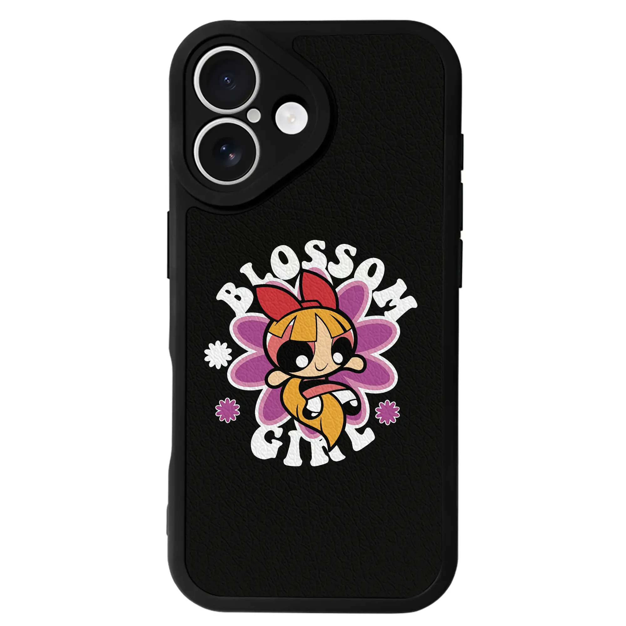 パワパフガールズ グッズ ブロッサム - IPhone 16シリーズ対応 ・ シリコンスマホケース ・ レザー調 ・ 高精度フィット ・ 耐衝撃 ・ ワイヤレス充電対応 ・ 精密カット